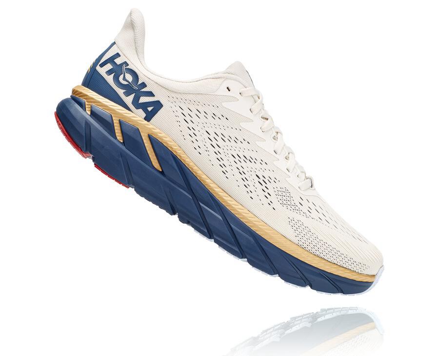 Running Shoes Mens - Hoka One One Clifton 7 - White/Blue - MUPISRV-67